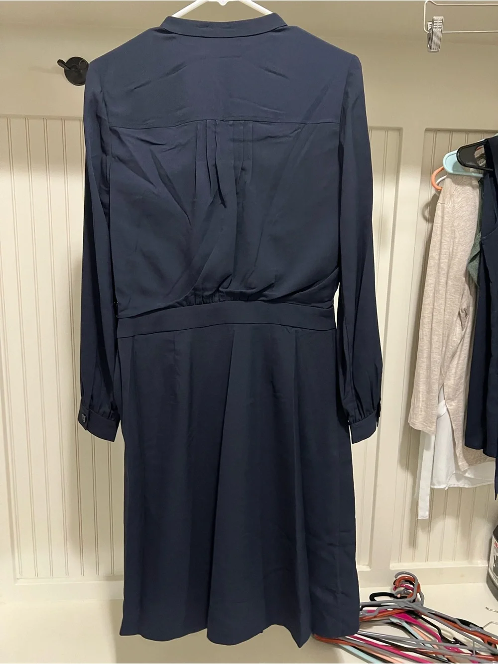 Tory Burch Navy Long-Sleeve Pleated V-Neck Dress